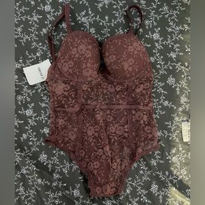 Forever 21 Floral Lace Cutout Strappy Bodysuit